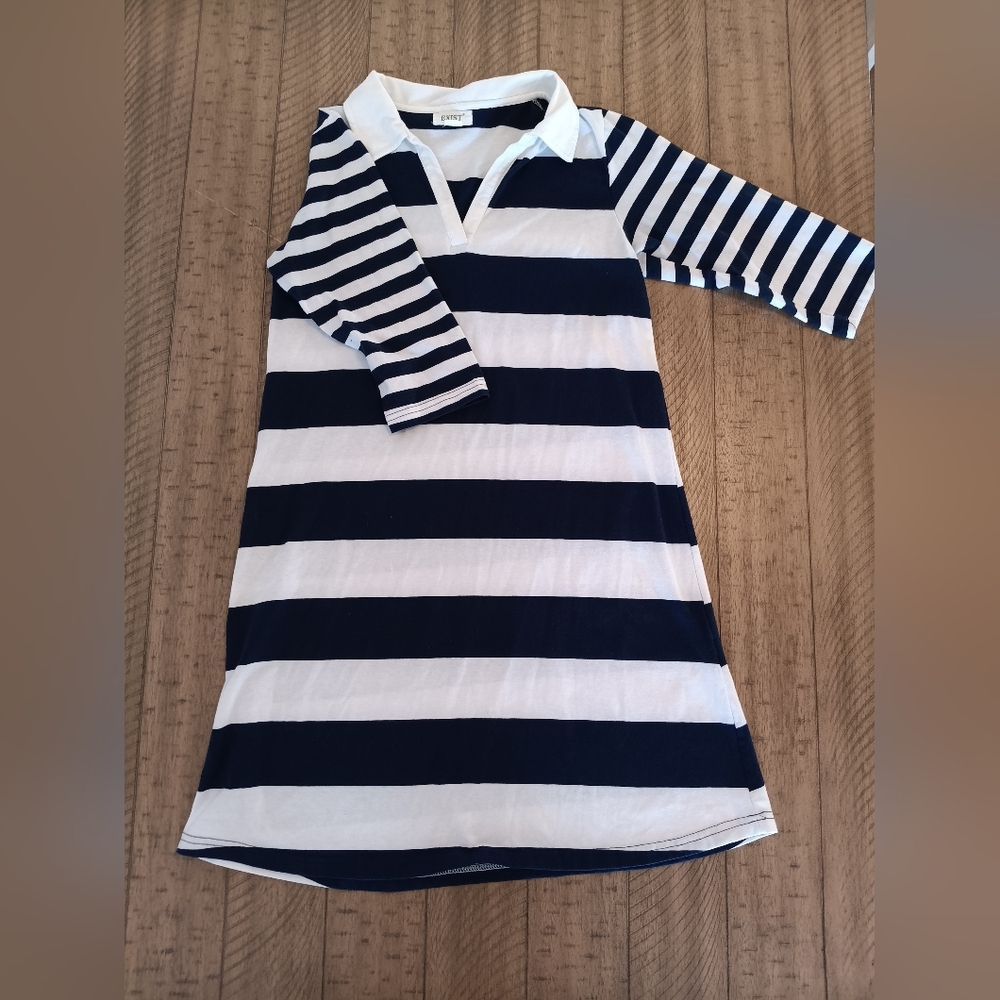 Exist Women's blue and white size M 3/4 sleeve dress - Picture 3 of 3